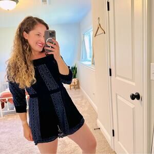 Alice + Olivia Navy Blue Floral Eyelet Embroidered Mini Dress 2